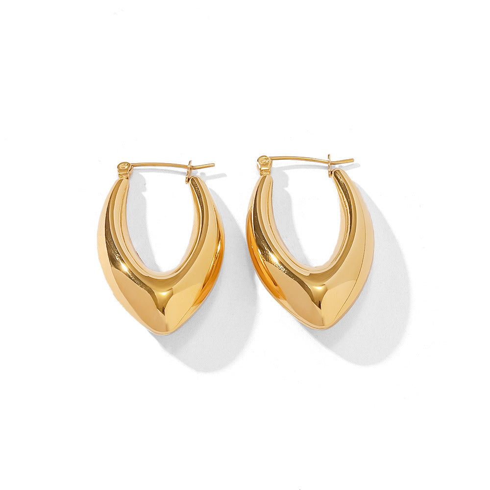 5pcs 18K Gold Stainless Steel Smooth Hollow Earrings Blogger With Fashion All Round Hoop Earrings Girl