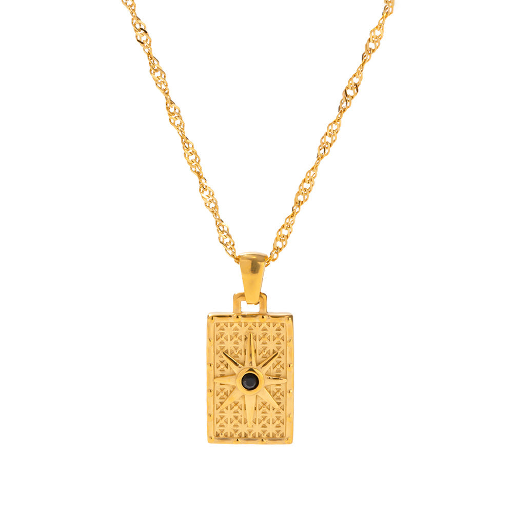 5pcs Street Pendant Necklace 18K Gold Plated Reversible Reversible Octet Star Square Pendant Stainless Steel Necklace