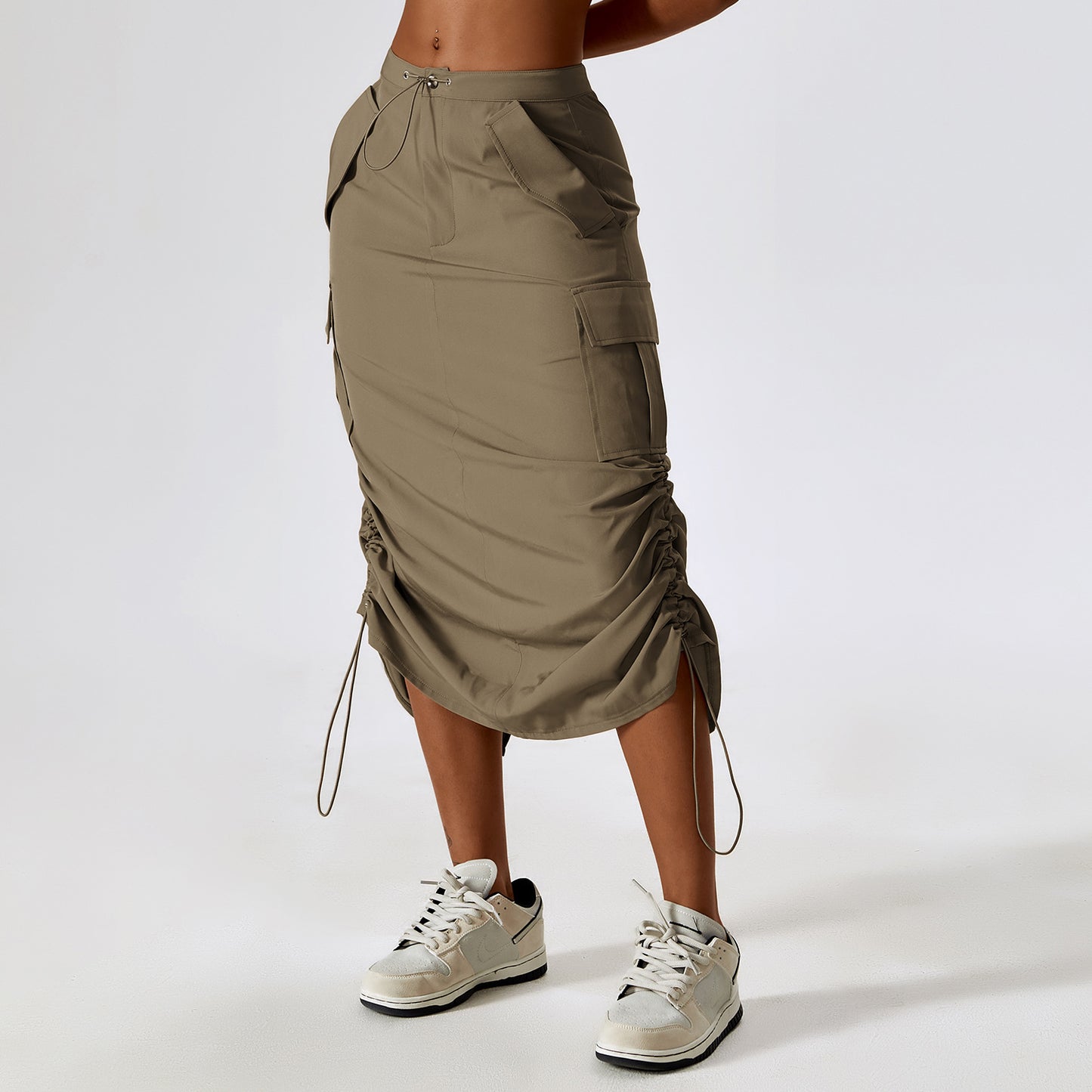 Vintage Cargo Skirt Waist Sports Casual Skirt Mid-Length Cargo Pocket Skirt