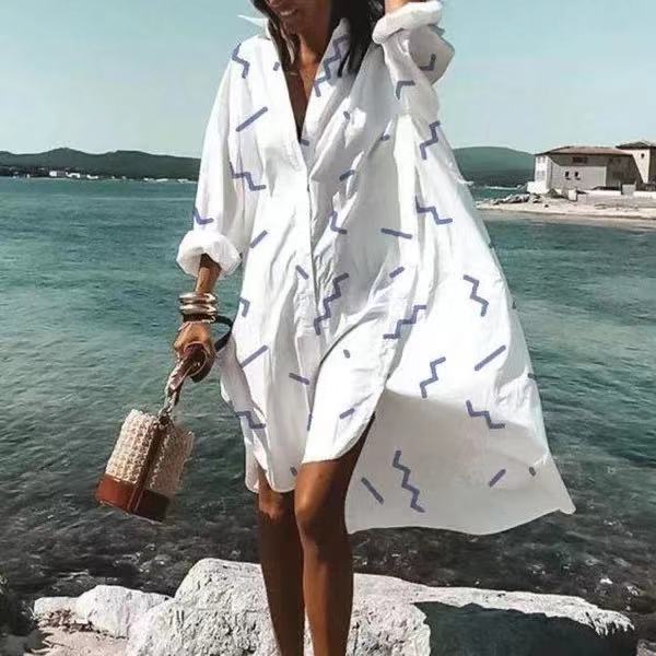 Women's Clothing Spring New Fashion Temperament Print Loose Shirt Dress A Generation
