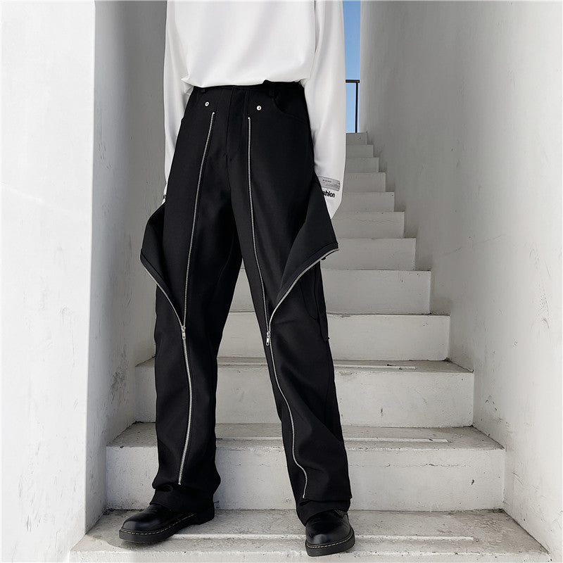 Multi-Level Fake Two Detachable Zipper Pants Men's Spring Trend Personality Design Dark Wind Niche Casual Pants