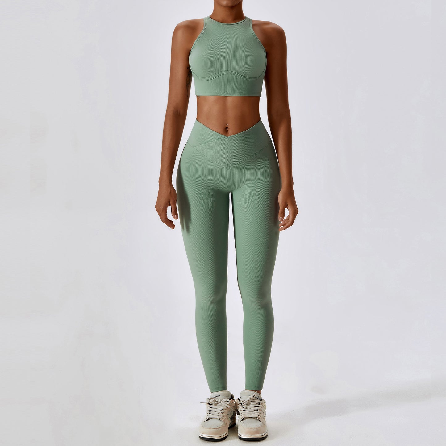 Zectron Thread Abdominal High Waist Beauty Back Yoga Set Quick Dry Gathering Hip Lift Tight Fitness Sports Set