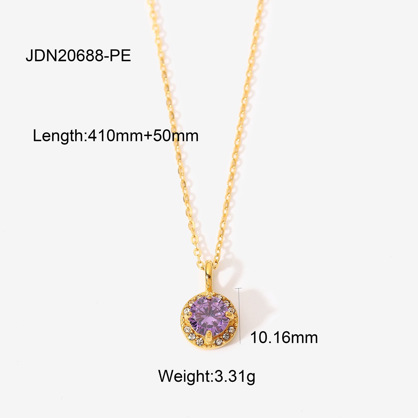 5pcs New Fashion Necklace 18K Gold Stainless Steel Double Round Zircon Pendant Women's Simple Necklace