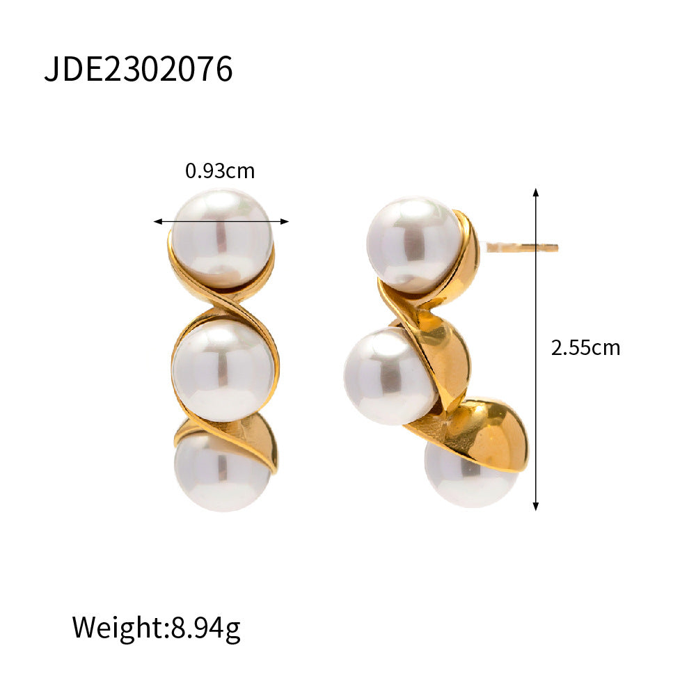 5pcs Accessories 16K Gold Plated 316L Stainless Steel Inlaid Pearl Earrings Temperament Fashion Earrings