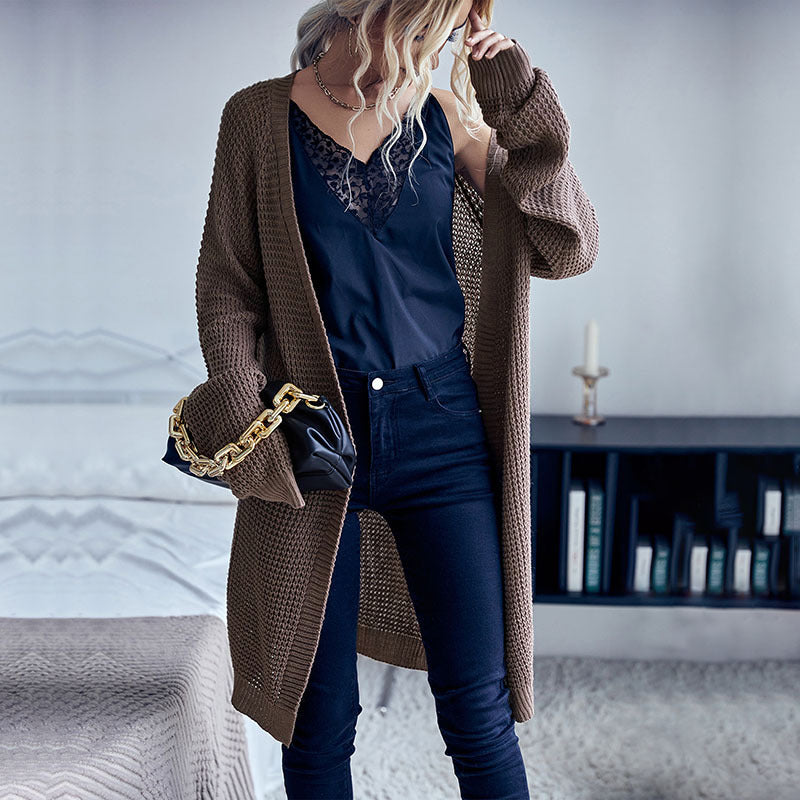 Autumn And Winter Women's Solid Color Long Cardigan Sweater Coat