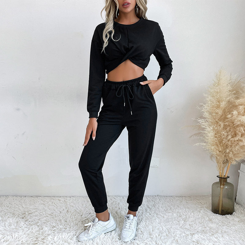 New Black Short Hoodie Sports And Leisure Suit Two-Piece Set