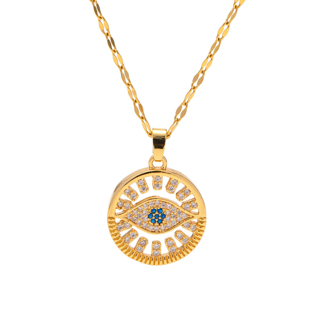 5pcs 18K Stainless Steel Inset Black And White Zircon Devil's Eye Pendant Necklace Does Not Fade A Niche Jewelry