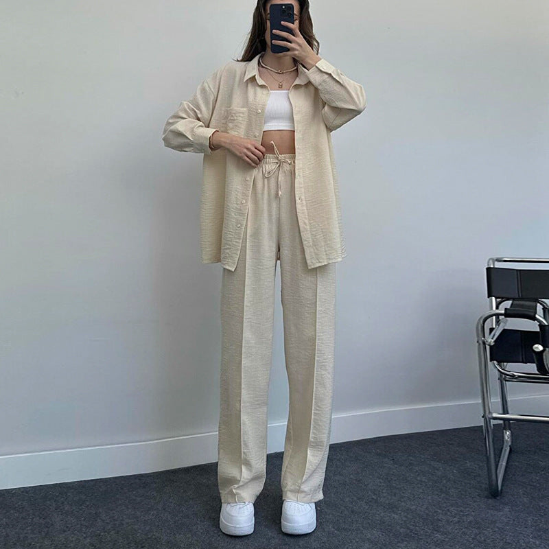 Women's Autumn And Winter Long-Sleeved Shirt Folds Elastic Waist Trousers Elegant Two-Piece Set New