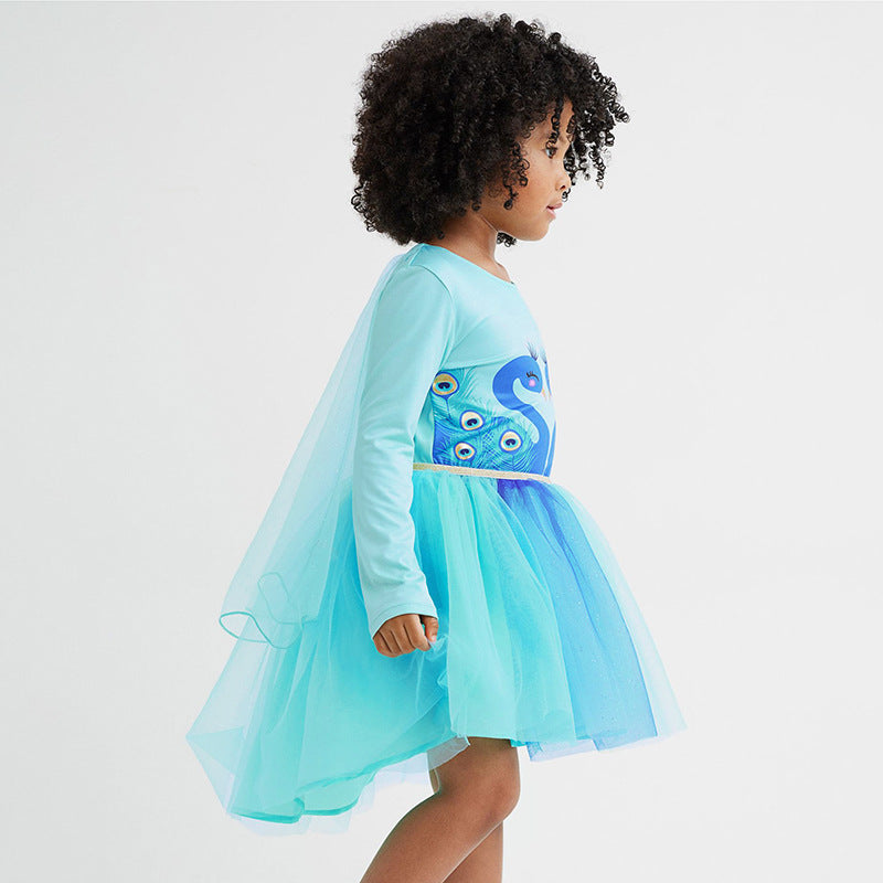 Children's Skirt Pure Cotton Gauze Princess Dress Autumn New Girls Long-Sleeved Dress