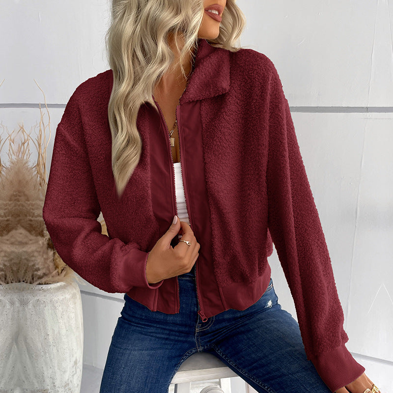 Autumn and Winter Women's Solid Color Lapel Lamb Wool Coat