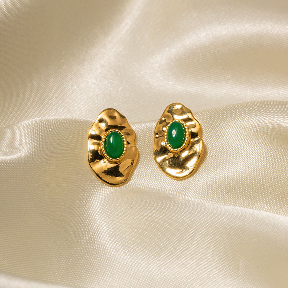5pcs 18K Gold Plated Creative Irregularity Geometric Emerald Earrings Women's Fashion Earrings