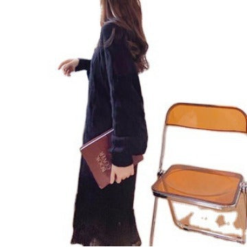 Women's Version New Spring And Autumn Loose Everything With Long Lace Splicing Small Fresh Knitted Dress