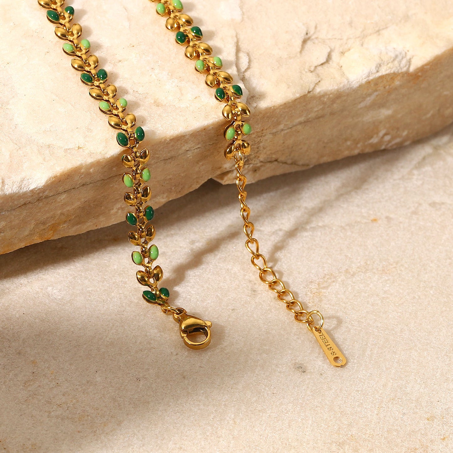 5pcs Women's New Bracelet 18K Gold Green Dripping Olive Leaf Stainless Steel Fashion Bracelet Jewelry