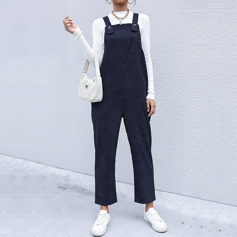 Autumn New Clothing Warm Corduroy Pants Loose Solid Color Overalls
