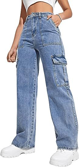 Y2K Style Women's Cargo Multi-Bag Straight Leg Denim Pants