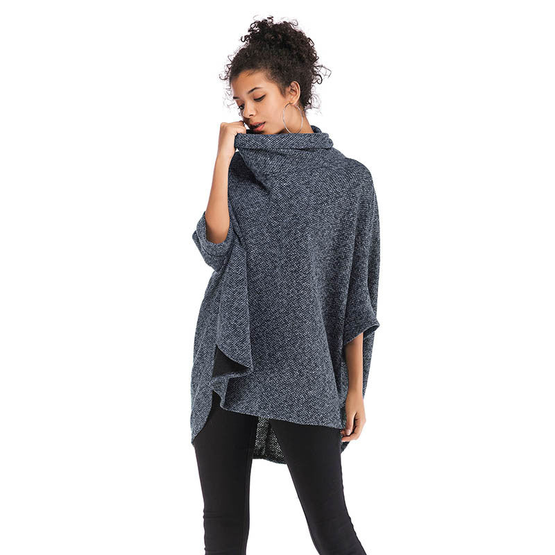 Chic Autumn Elegance: Women's High-Neck Irregular Knitted Long Sleeve Blouse