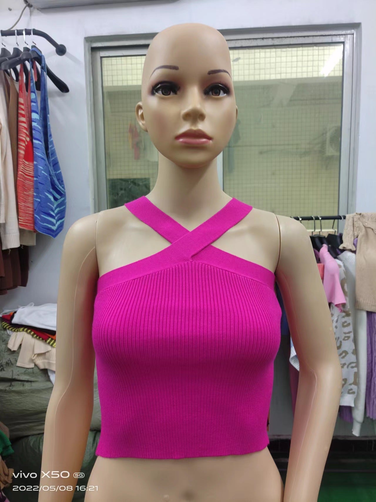 Cross-Neck Knitted Halter Small Vest Backless Tight Thin Bandage On The Chest