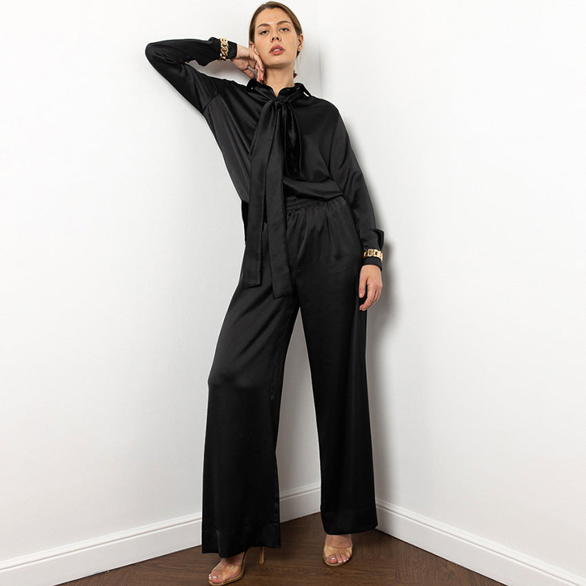 Lapel Long Sleeve High Waist Wide Leg Pants Two-Piece Suit Autumn And Winter New Fashion Woman