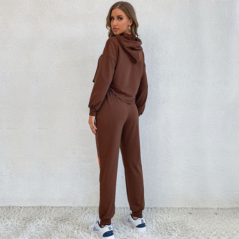 New Long-Sleeved Hooded Printed Hoodie Two-Piece Set