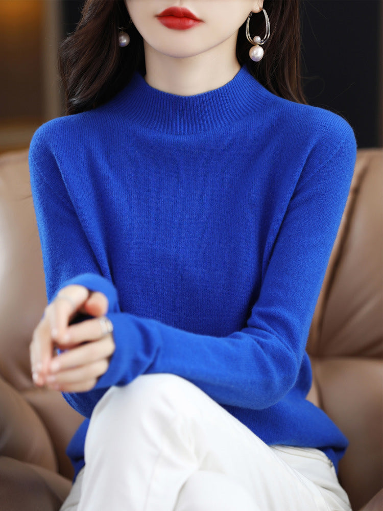 Half Turtleneck Woolen Sweater Women's Autumn And Winter Simple Everything Cashmere Sweater Loose Pullover Knitted Bottom