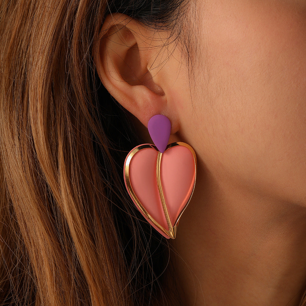 E-Commerce Sales Of New Fashion Trend Design Colorful Spray Paint Love Drops Double Earrings