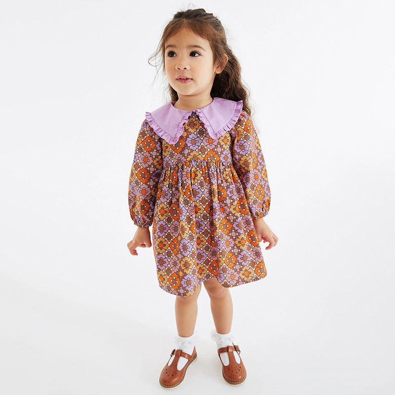 Long Sleeve Girls Dress In The Little Child Cotton Skirt Autumn Children's Dress