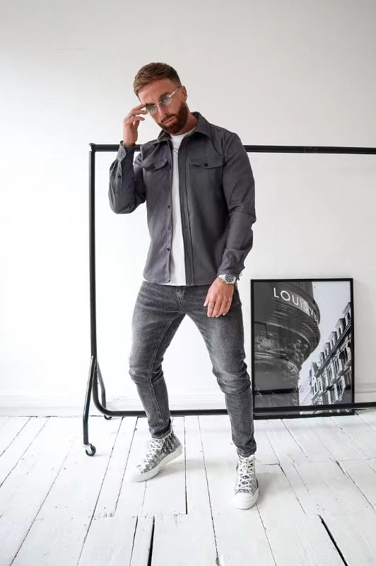 Autumn And Winter New Men's Youth Casual Men's Shirt Spot Grinding
