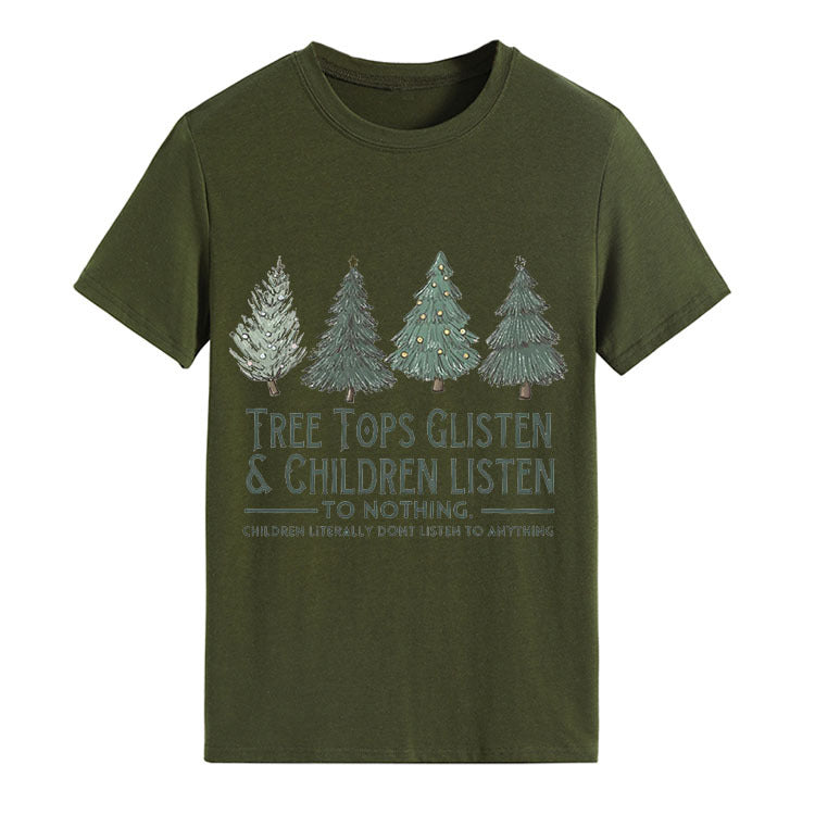 Tree Tops Round Neck Fashion Letter Top Women's T-Shirt Loose Short Sleeves