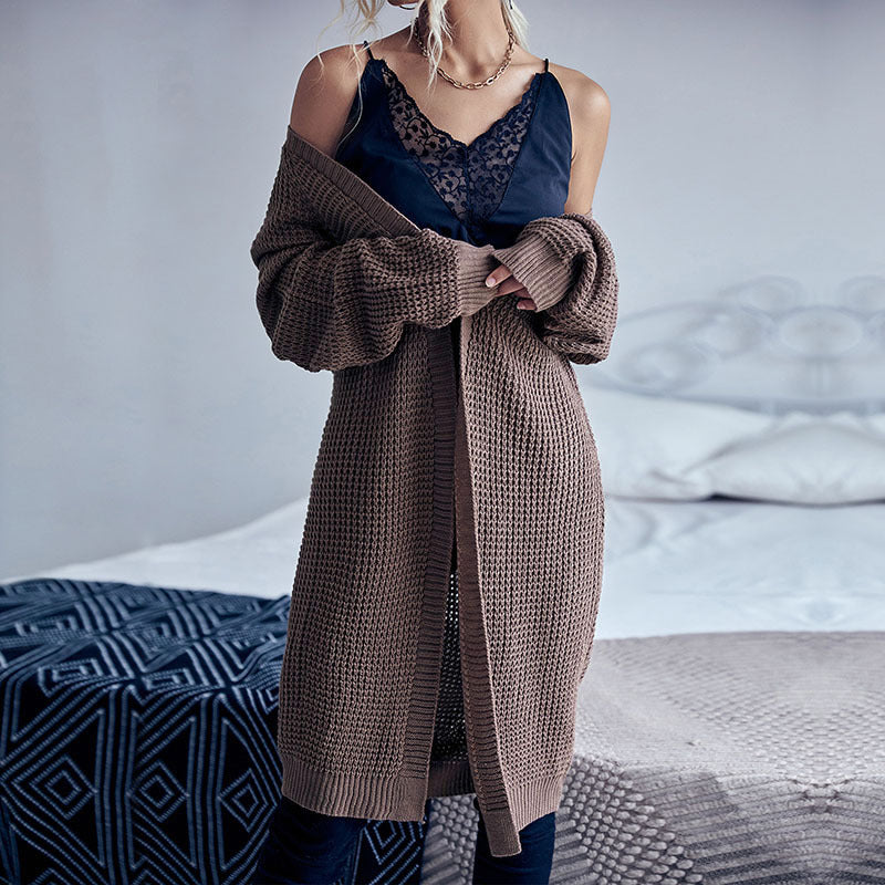 Autumn And Winter Women's Solid Color Long Cardigan Sweater Coat