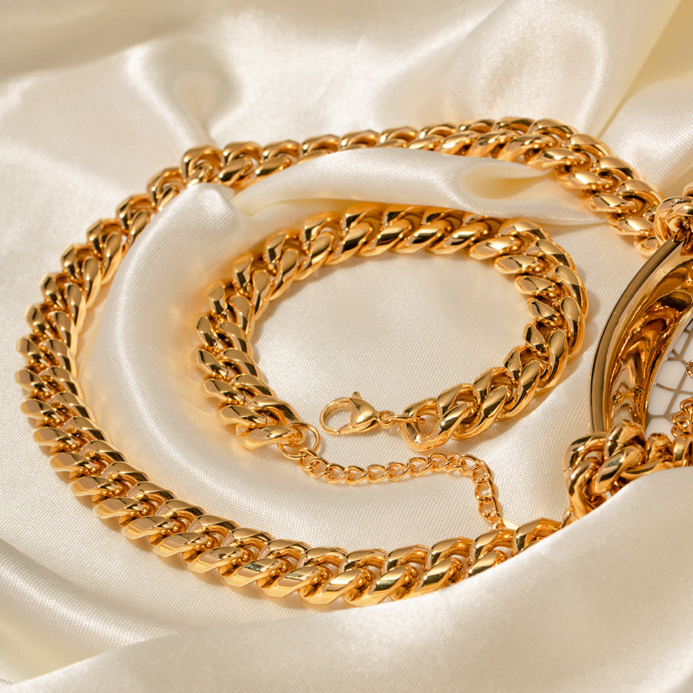 5pcs New Necklace Stainless Steel Temperament Clavicle Chain Light Luxury Niche Cuban Chain Pendant Necklace Bracelet Jewelry
