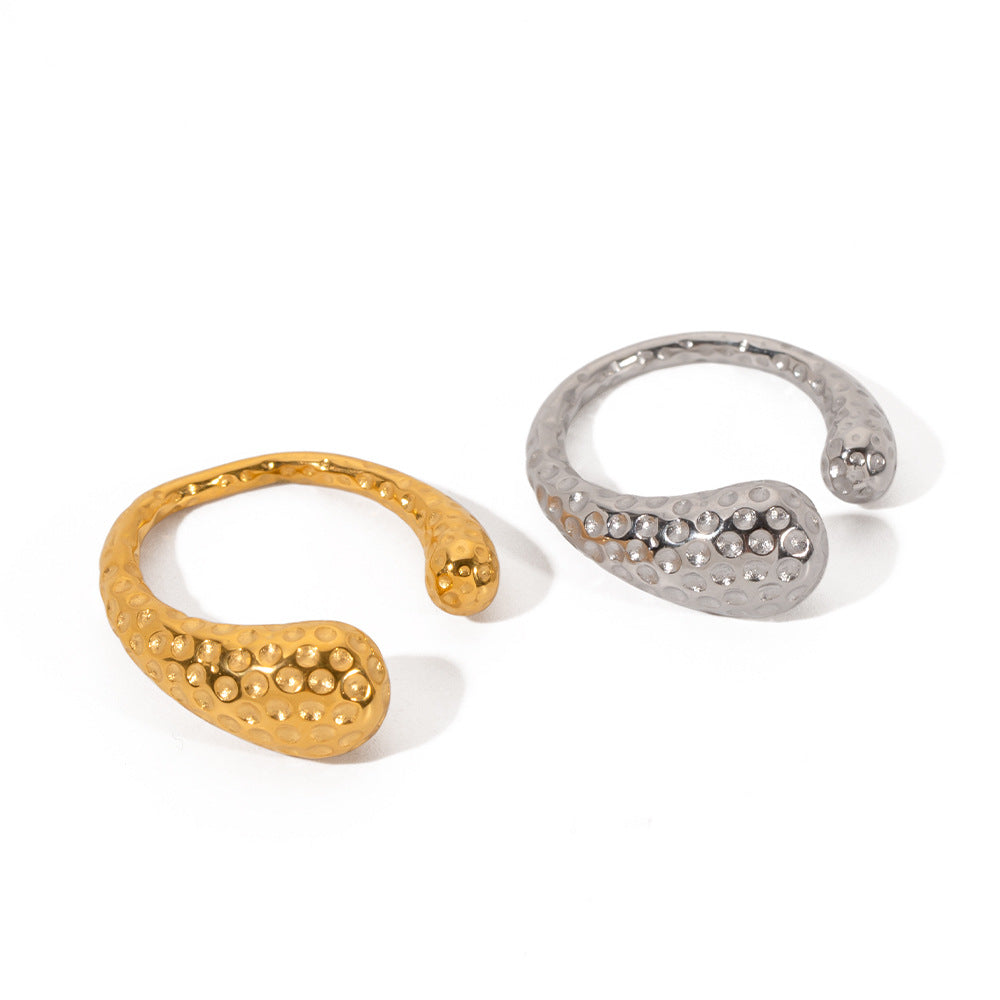 5pcs Titanium Steel Ring 18K Gold Stainless Steel Hammer Pattern Asymmetrical Open Ring Fashion Ring