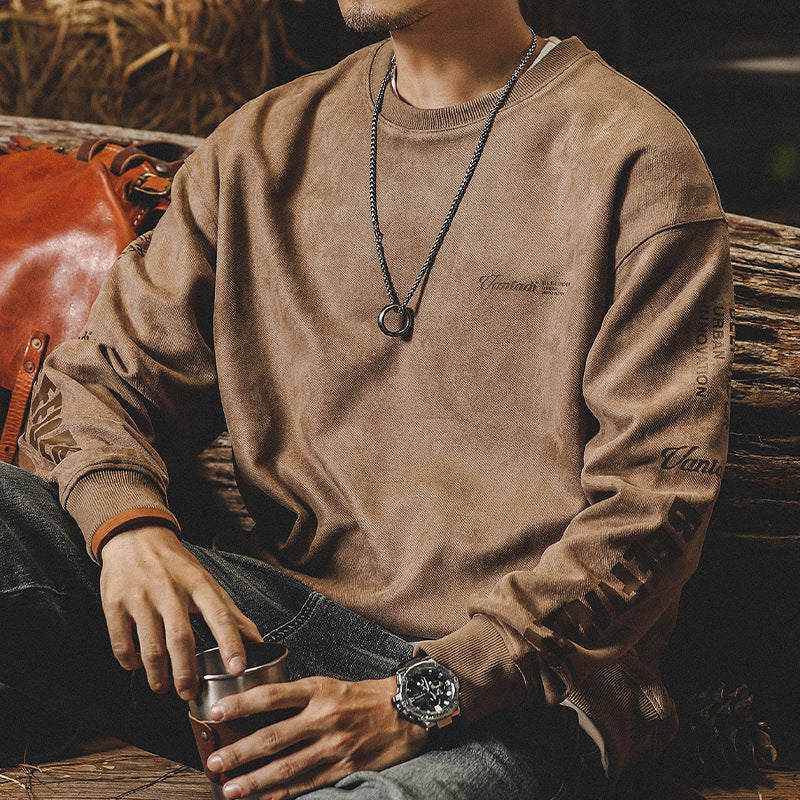 Heavy Retro Hoodie Men Spring And Autumn Fashion Loose Large Size Suede Clothes Top