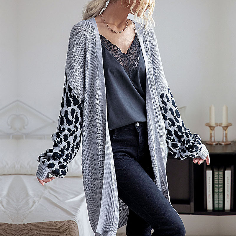 Autumn And Winter Women's Knitwear Leopard Cardigan Sweater Coat