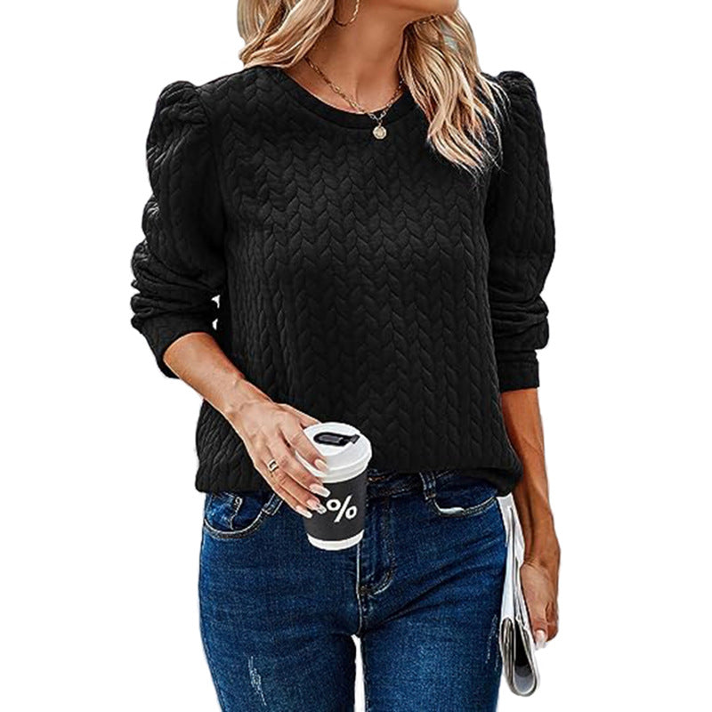 Autumn And Winter New Round Neck Bubble Long-Sleeved Top Air Twist Hoodie for Women's Fashion