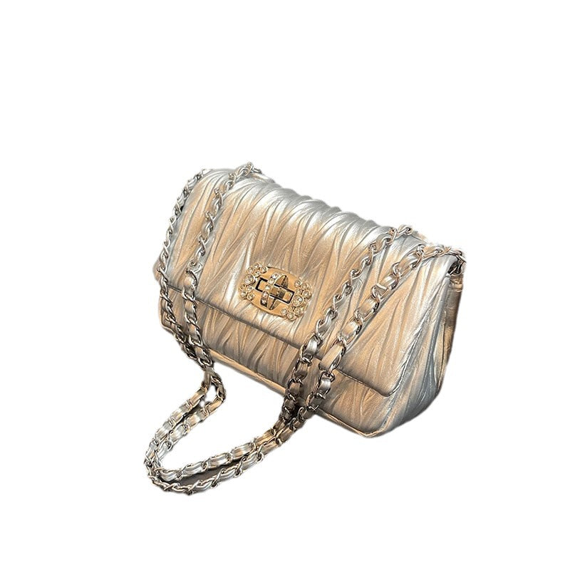 Niche High-Grade Folding Small Square Bag New Chain Underarm Bag Single Shoulder Hand Crossbody Bag Female Bag