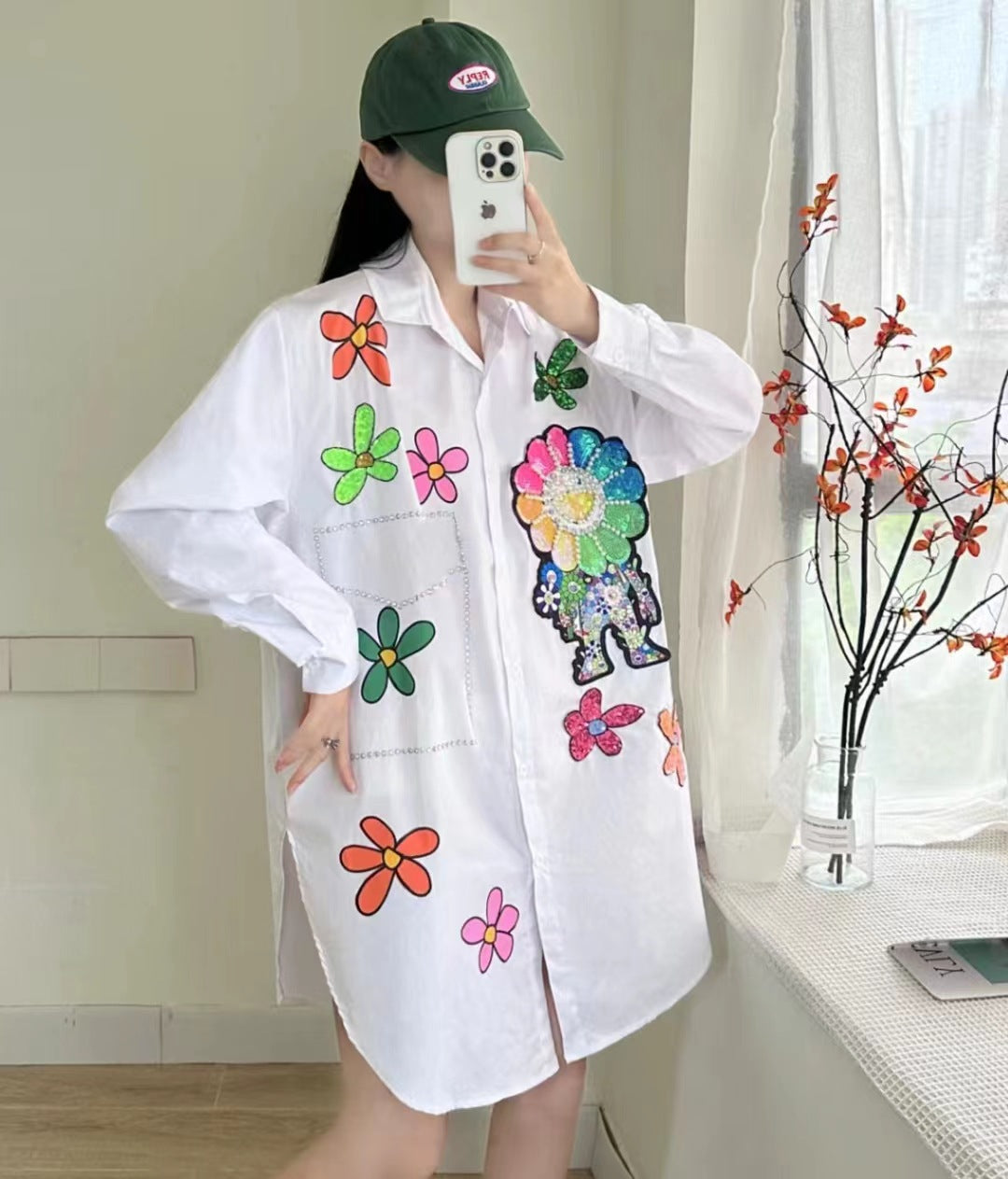 Fashion Brand Women's Autumn New Heavy Sequlong Sleeve Loose Shirt Woman