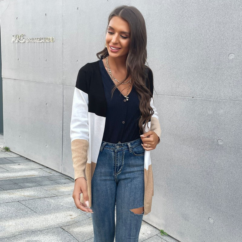 Autumn Winter Casual Sweater Fashion Color Long-Sleeved Cardigan Coat Women