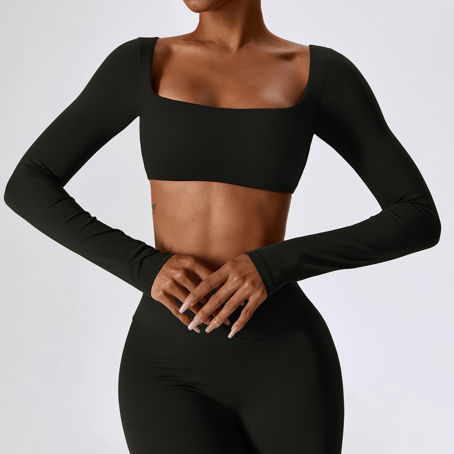 Sexy Naked Long Sleeve Yoga Clothes Outdoor Running T-Shirt Quick Drying Tight Fitness Clothes Top