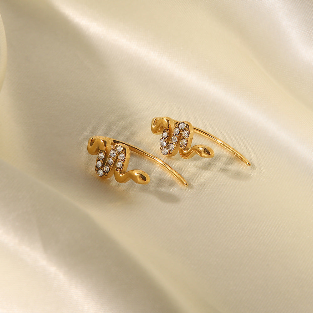 5pcs 18K Gold Stainless Steel Snake Set With Diamond Piercing Threaded Earrings Earrings Hipster Style Creative Clip Earrings