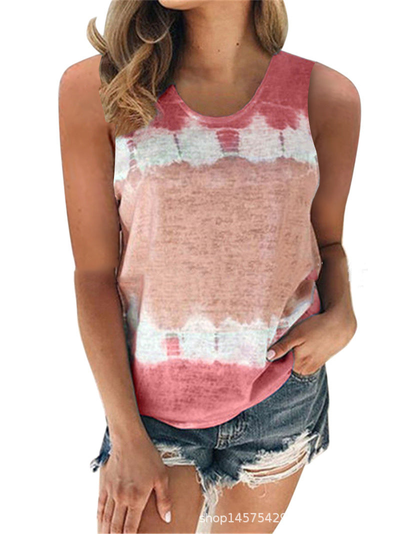 Spring And Summer New Women's Loose Crew Neck Vest Printed T-Shirt Top Woman