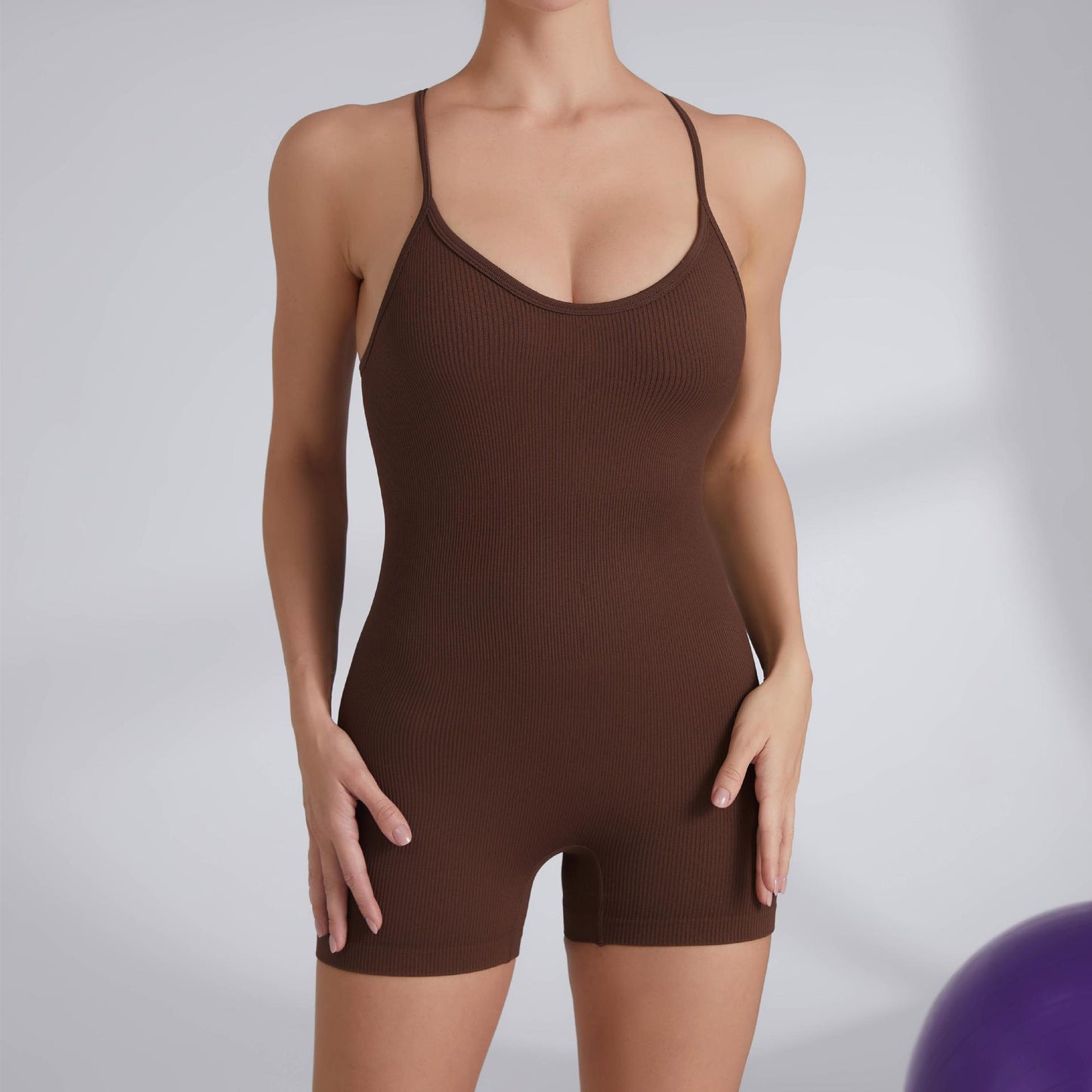 Yoga Jumpsuit Ribbed Skinny Straps Sports Jumpsuit Sexy Tight
