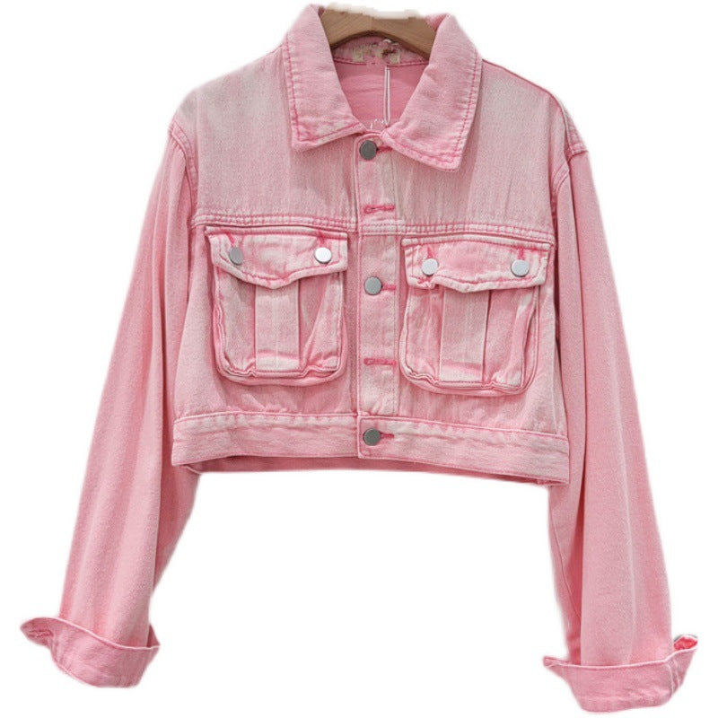 Pink Age-Reducing Denim Coat Female New Version Of Loose Thin Style With Bat Top Tide