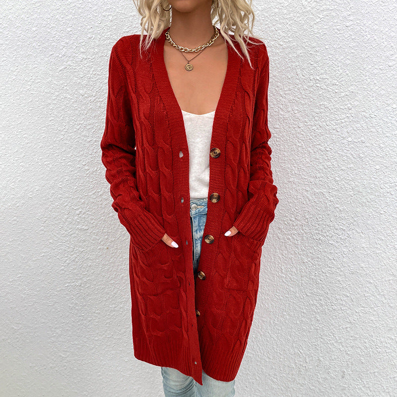 Drizzle Knitwear Autumn And Winter New Long Twist Sweater Women New Button Cardigan