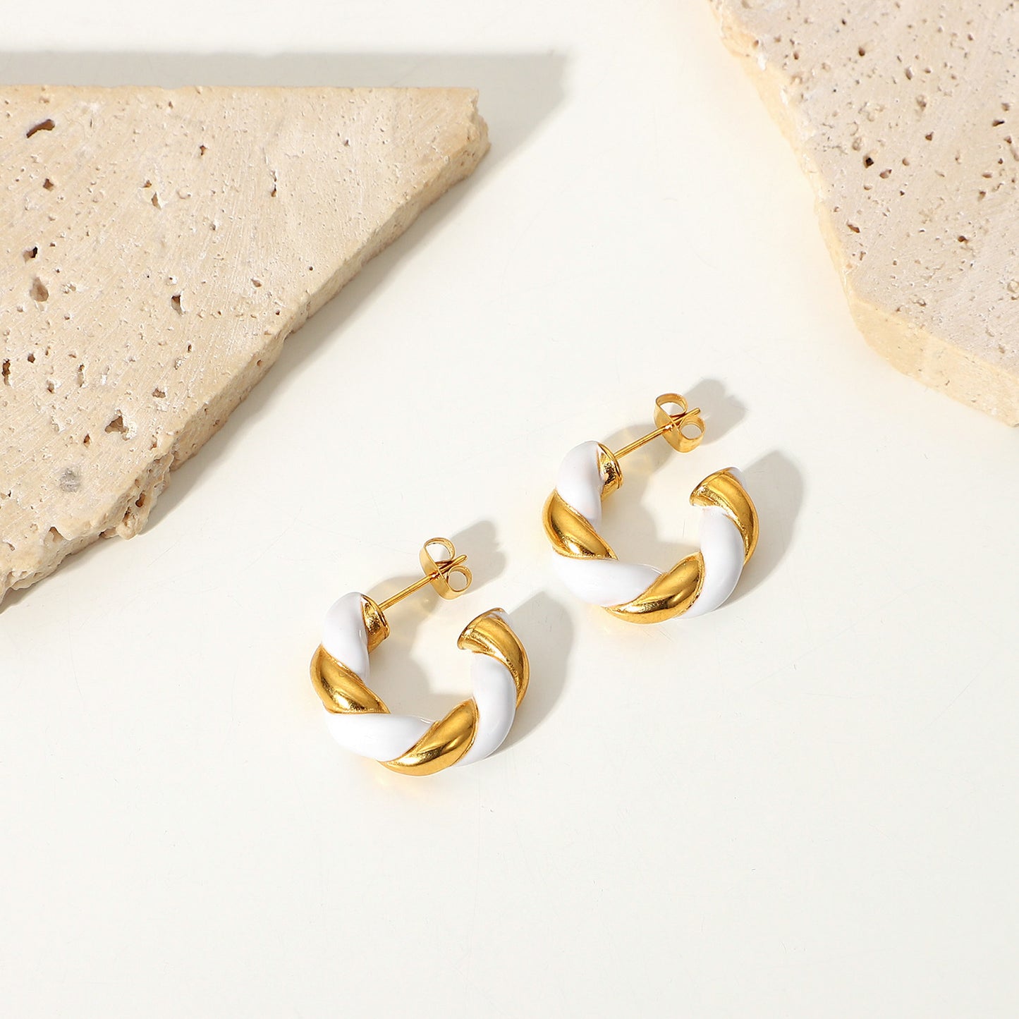 5pcs New Fashion Earrings For Women 18K Gold White Drop Oil Twist C Earrings Stainless Steel Earrings