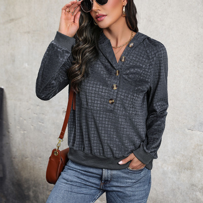 Fashion Long-Sleeved Women's T-Shirt Autumn And Winter V-Neck Top Loose Casual Plaid Hoodie