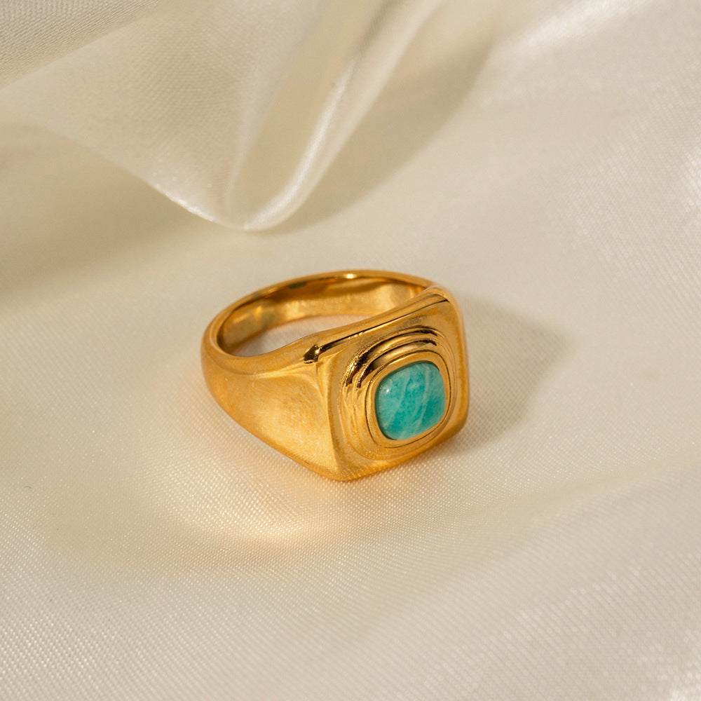5pcs 18K Gold Lapis Lazarus Stainless Steel Ring Advanced Design Sense Does Not Fade Jewelry