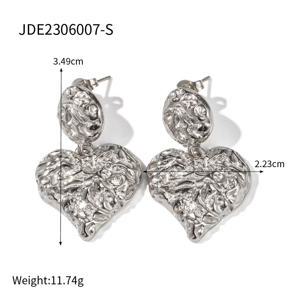 5pcs Earrings 18K Gold Stainless Steel Zircon Lava Forged Heart Shaped Pendant Earrings