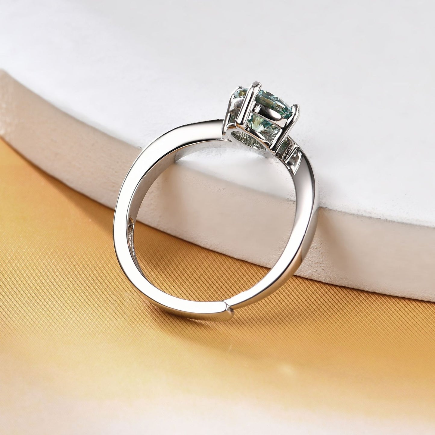 Green Moissanite 1-Carat Crown Four-Claw Ring With Gra Certificate S925 Silver Adjustable Gem Ring