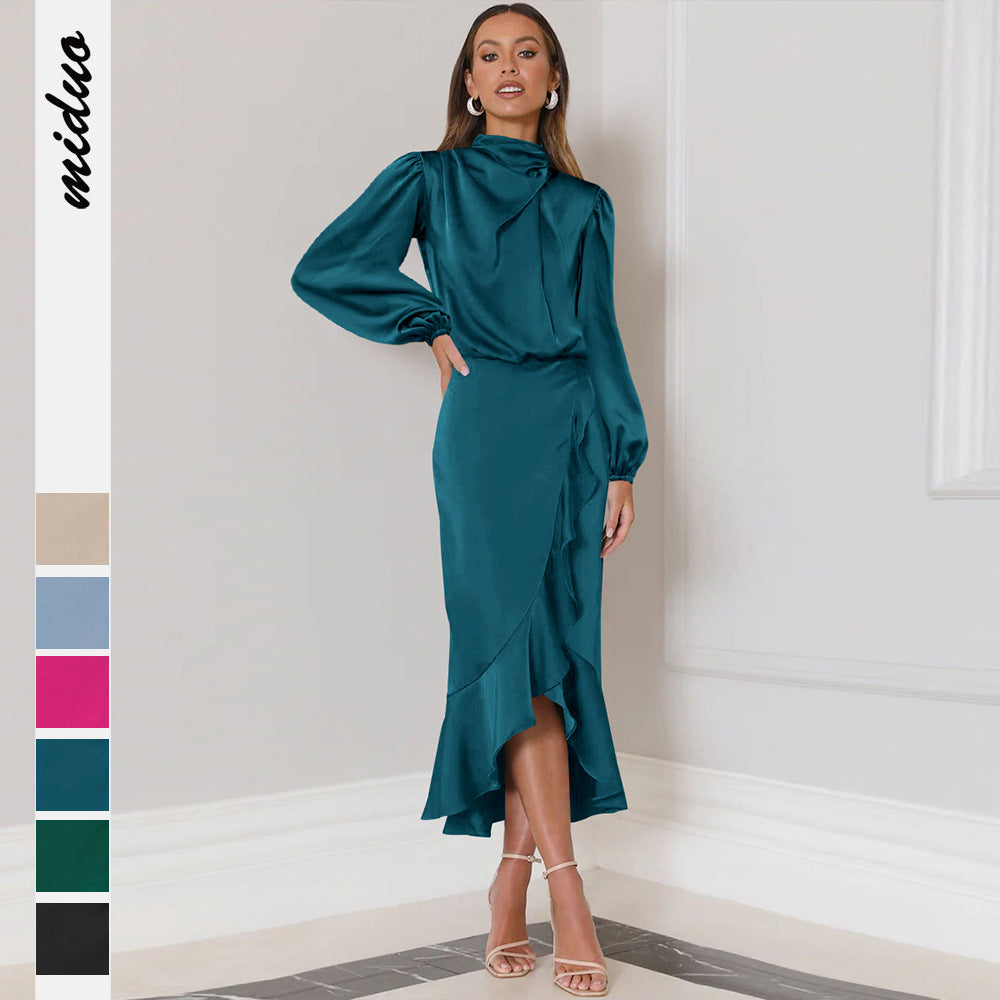 Fishtail Dress High-Grade Satin Long-Sleeved Loose Dress Temperament Elegant Women's Evening Dress