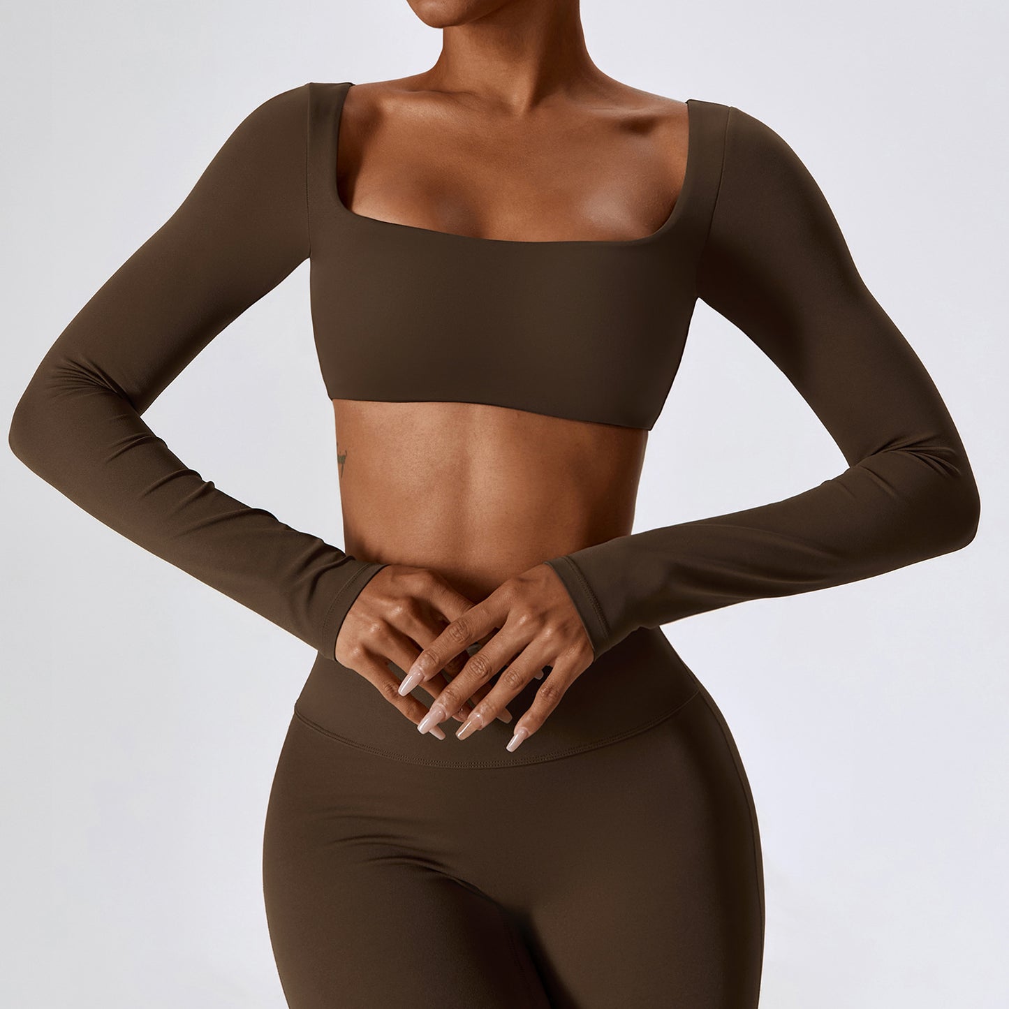 Sexy Naked Long Sleeve Yoga Clothes Outdoor Running T-Shirt Quick Drying Tight Fitness Clothes Top